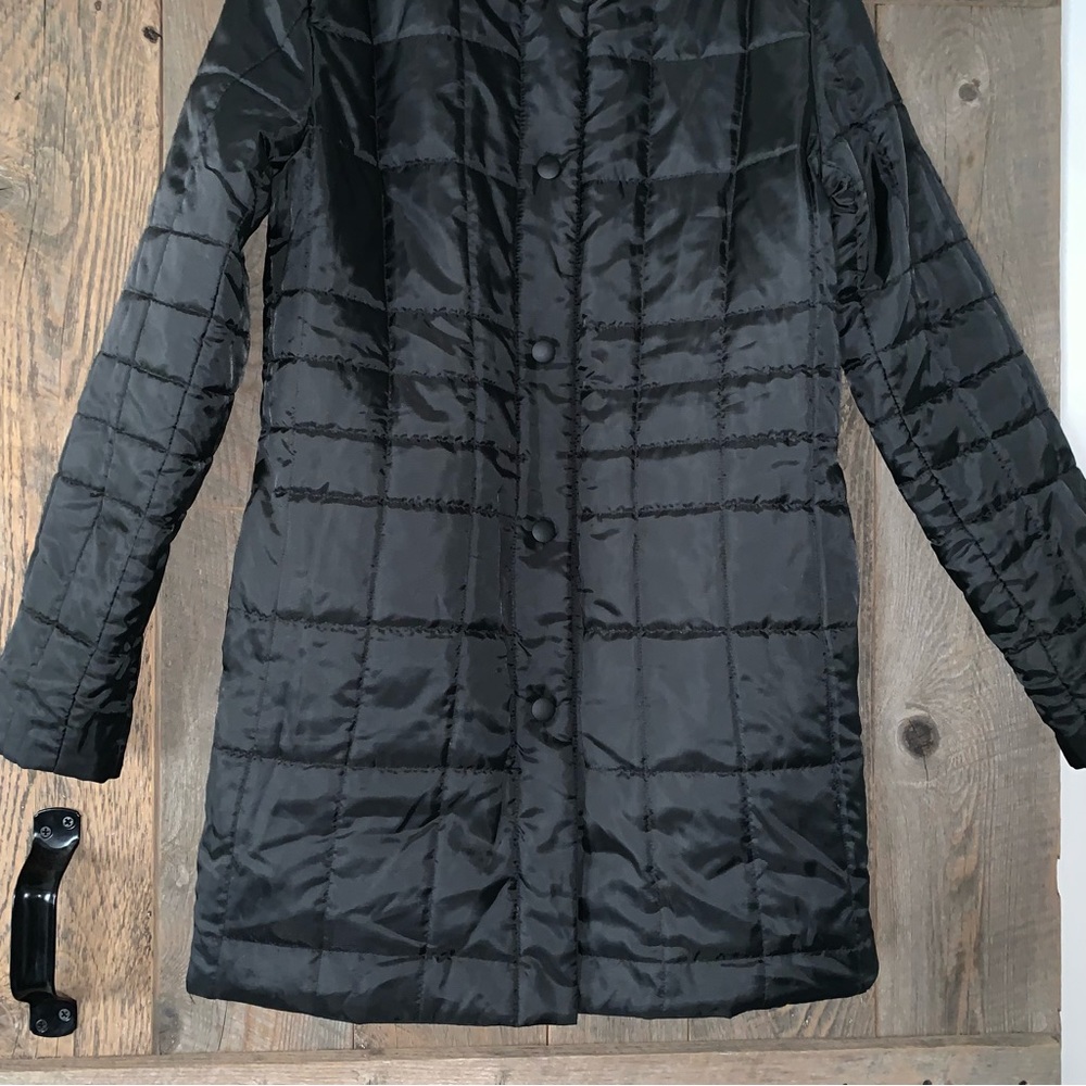 Women’s S Designer GUY LAROCHE STUDIO Black Quilted Reversible Snap Down Coat EC - Picture 4 of 16